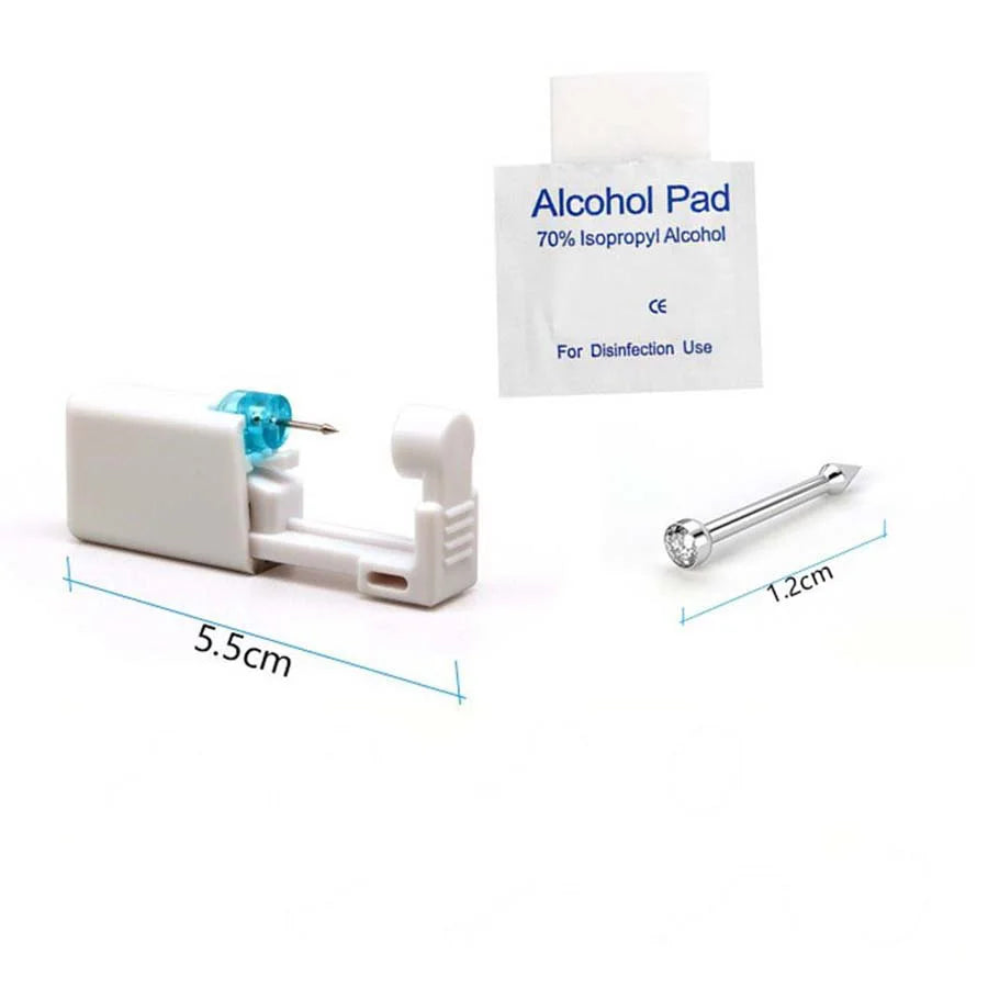 Disposable Nose Piercing Gun Kit with Built-in Stainless Steel Nose Stud and Alcohol Cotton