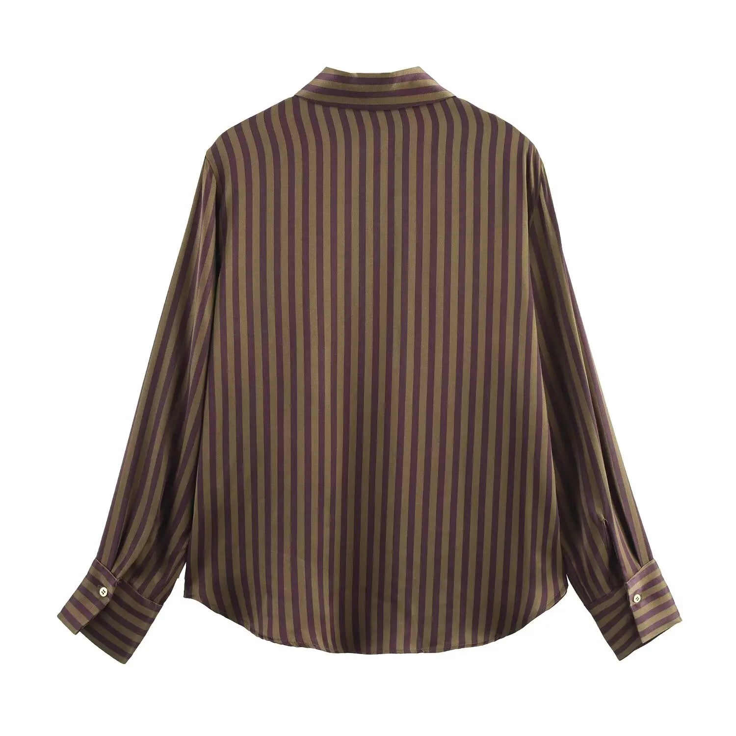 Women's Striped Long Sleeve Shirt with Collar and Striped Casual Pants for Spring Fashion
