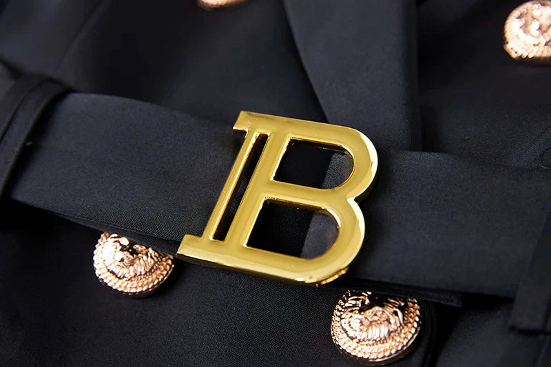 Womens Blazer Dress With Belt For Office Wear Buttons