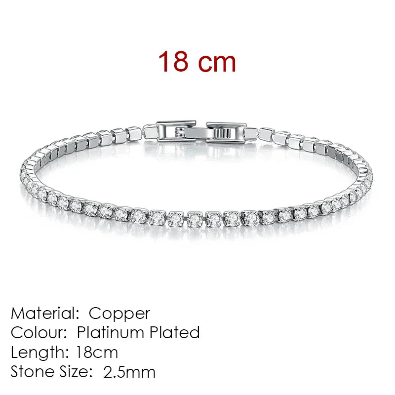 Zircon Tennis Bracelet for Women and Men with Silver Color 2.5mm 3mm 4mm 5mm Dazzling Crystal Hand Chain Wedding Gift Fashion Jewelry