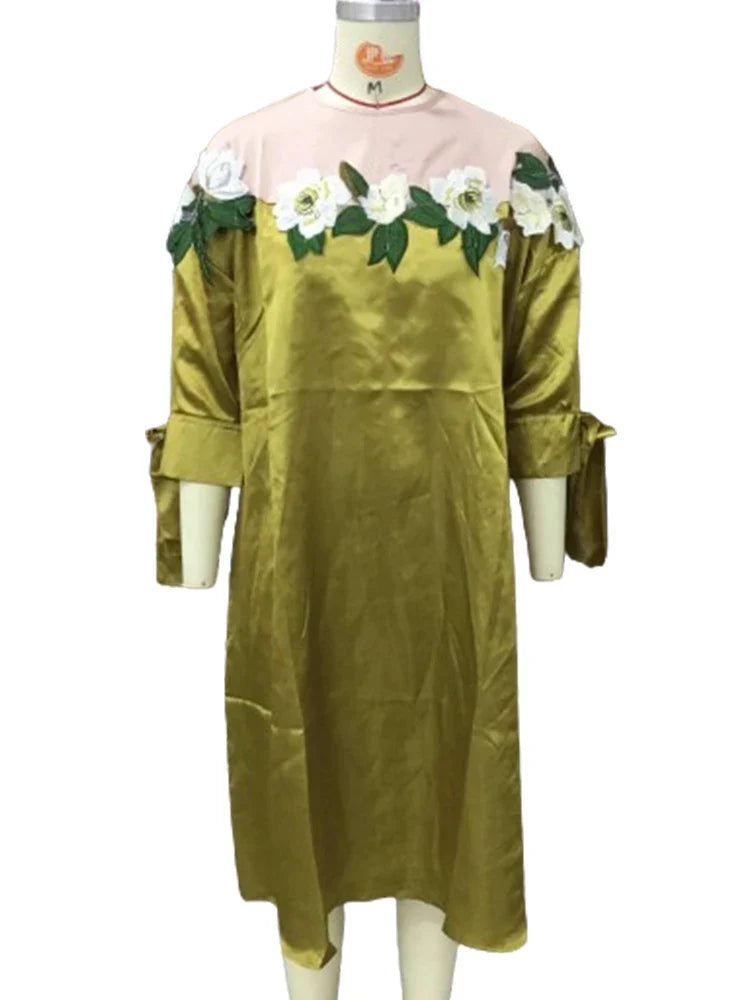 Floral Midi Satin Dress With Bow Front Off Shoulder