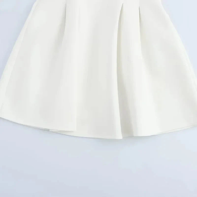 White Pleated Polo Shirt Dress With Short Sleeves Casual