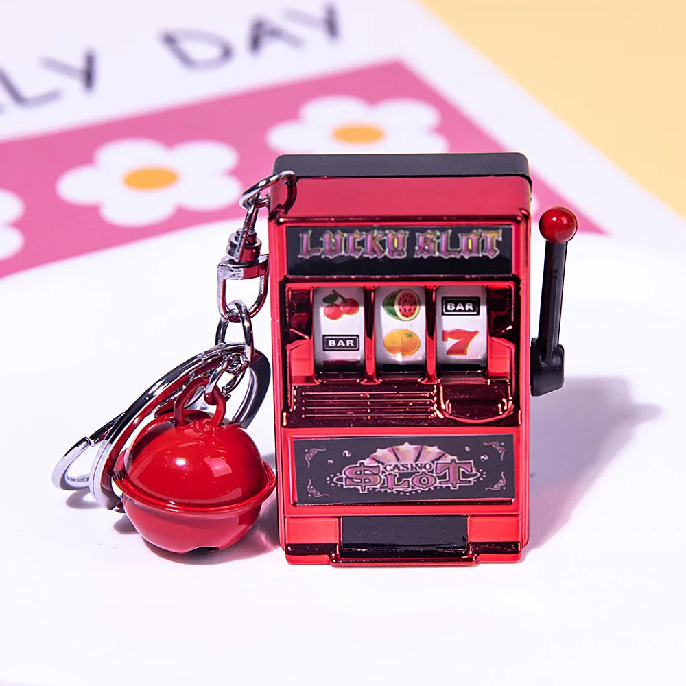 Portable Mini Fruit Slot Keychain Pendant Retro Toy Coin Operated Game for Kids and Adults