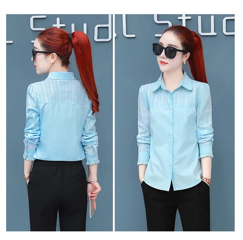 Women's Pure Cotton Long Sleeve Shirt Professional Decoration Body Contour Spring Autumn Fashion Top