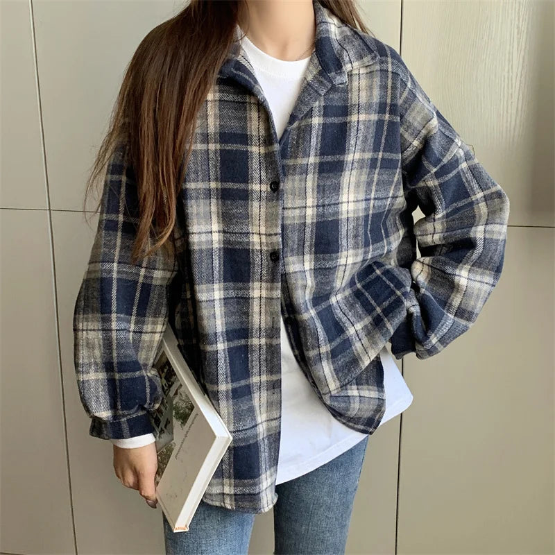 Women's Oversized Plaid Flannel Shacket Button Down Long Sleeve Check Shirt Jacket Cozy Fall Winter Layering Top