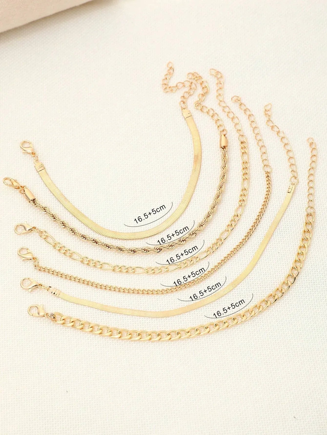 6 Piece Punk Style Cold Tone Chain Bracelet Set for Women's Everyday Fashion