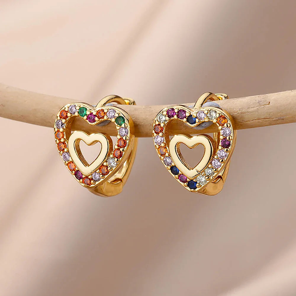 Hollow Zircon Heart Earrings for Women Gold Plated Stainless Steel Heart Shaped Jewelry Gift for Weddings and Couples