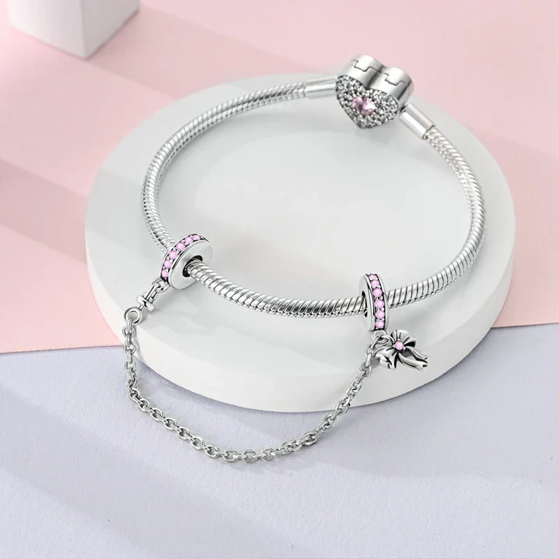 925 Sterling Silver Forever Love Heart Charms Beads for Sister Family Bracelet Jewelry Gifts