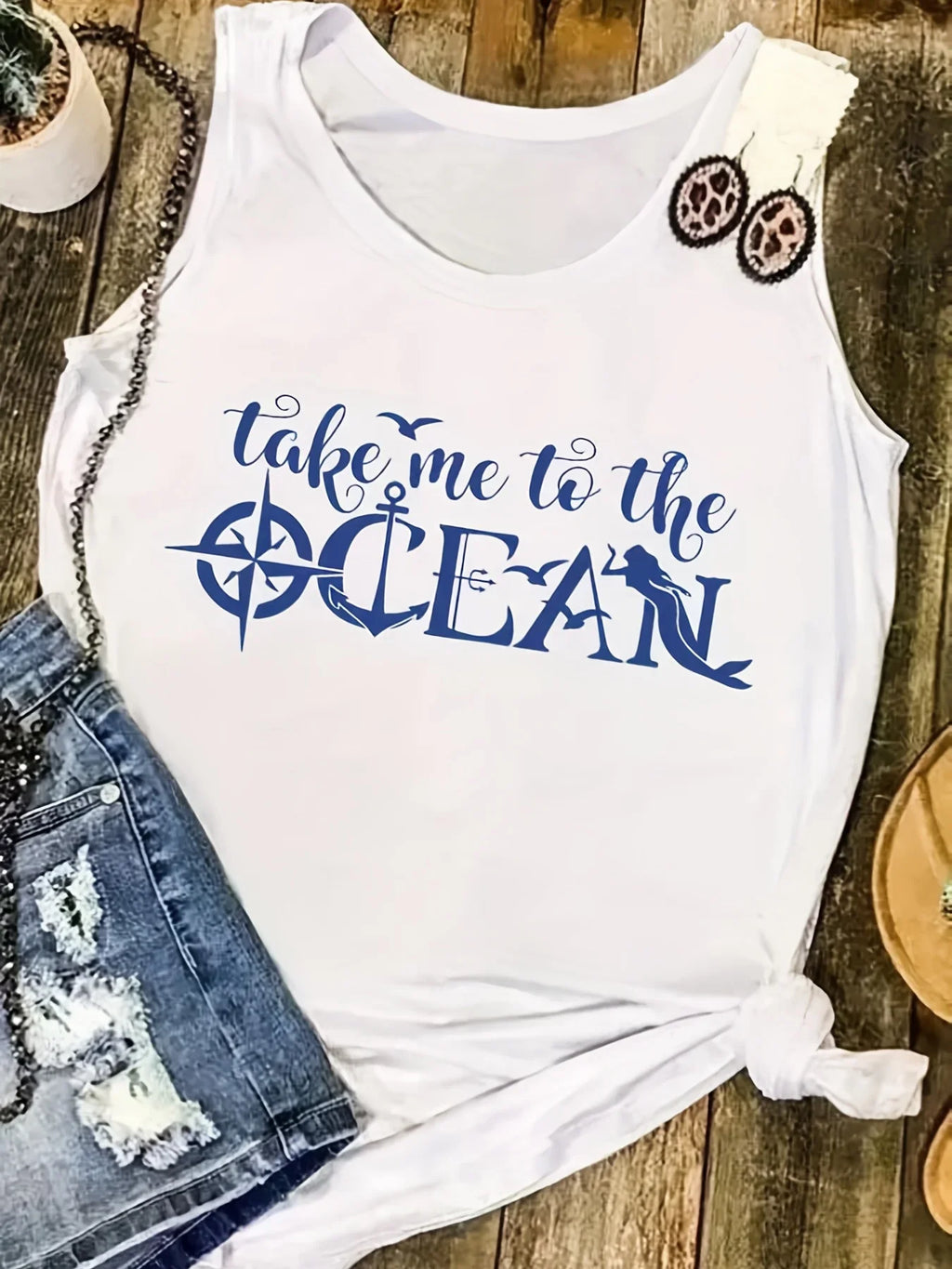 Women's Summer Casual Loose Letter Print Round Neck Sleeveless Tank Top