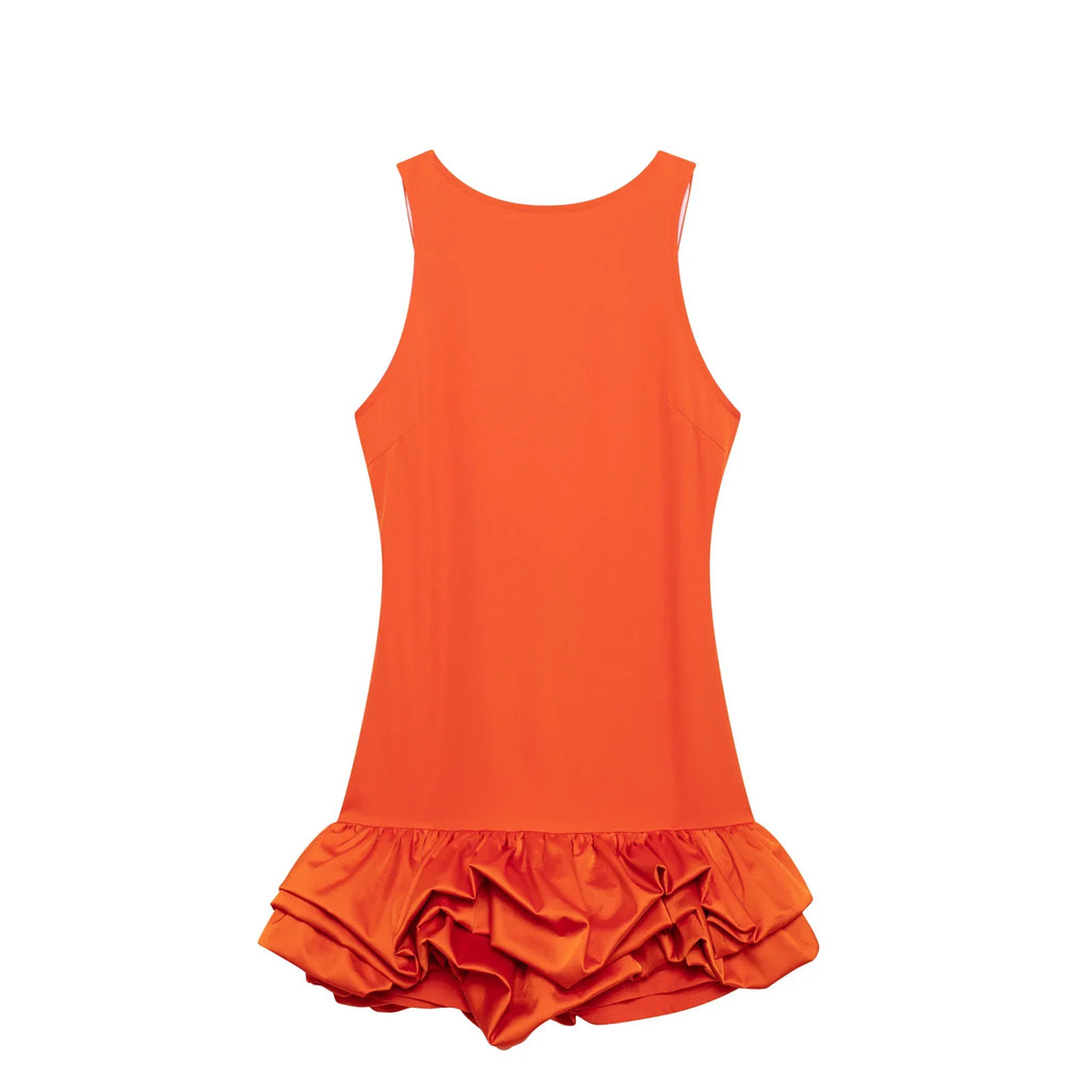 Backless Patchwork Mini Dress For Women Fluffy Hem Party