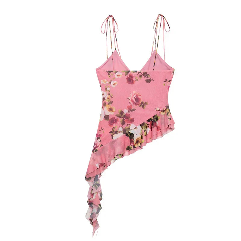 Women Two Piece Set Printed Backless Lace Up Pleated Crop Top with Vintage A-Line Midi Skirt Chic Elegant Summer Outfit for Ladies