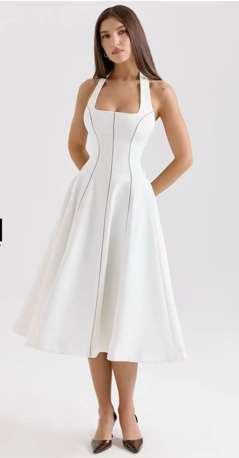 Elegant Halter Neck Backless Mesh Dress For Evening