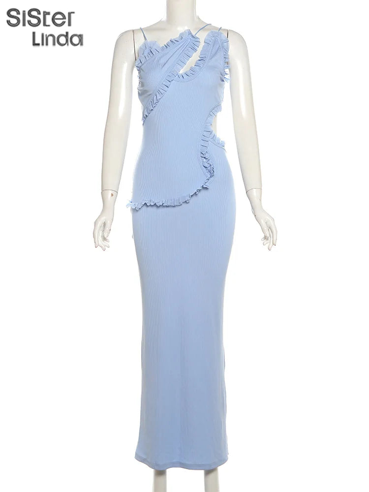 Junior Backless Halter Hollow Out Midi Calf Dress Style