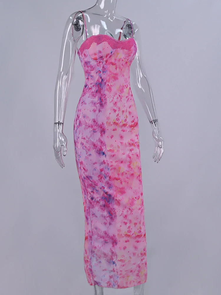 Floral Mesh Maxi Dress For Women Summer Beach Sundress