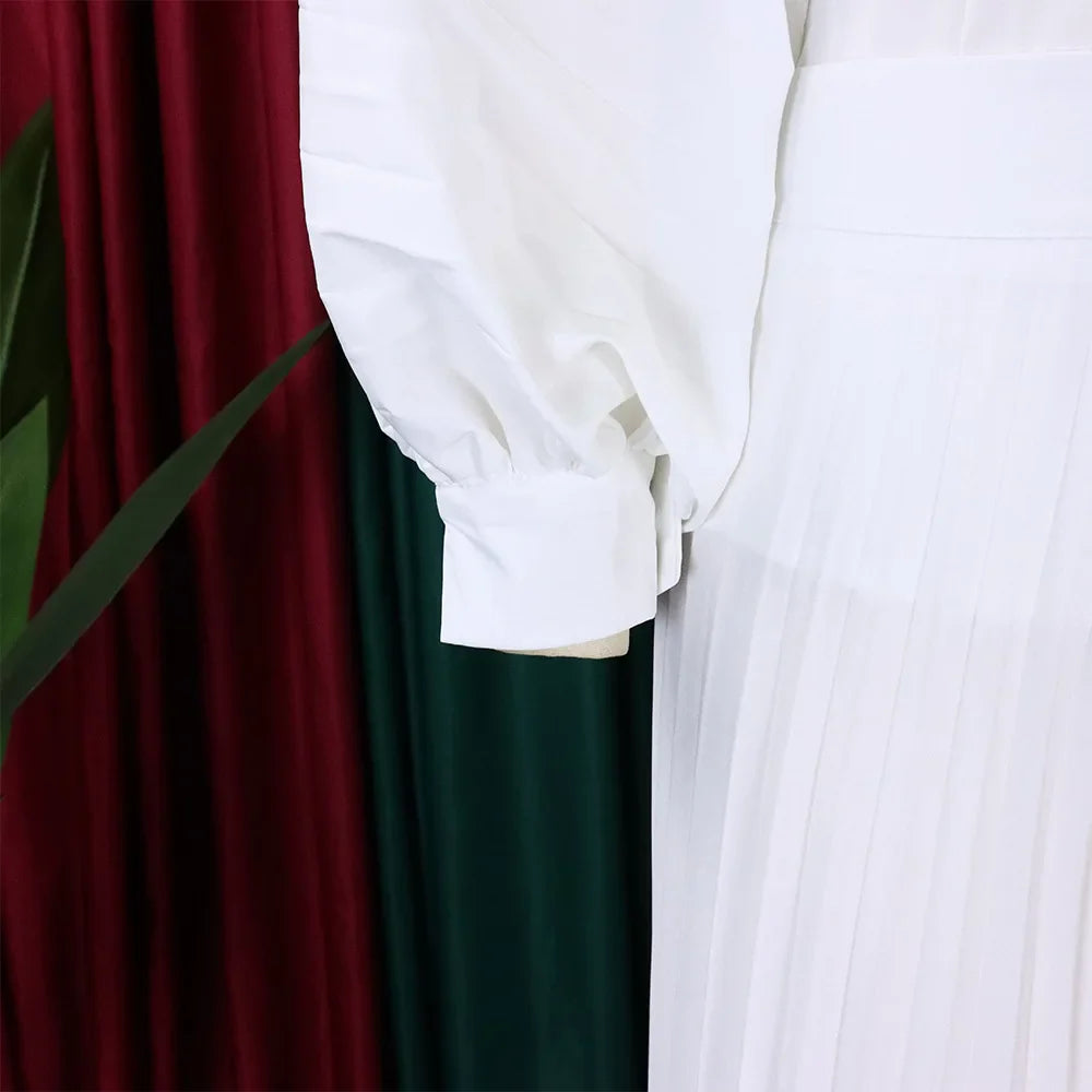 Elegant 2 Piece Women's Outfit with O Neck Blouse and High Waisted Wide Leg Pants Set