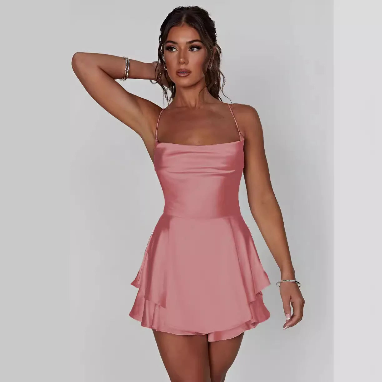 Satin Open Back Dress For Women Summer Sexy Fashion