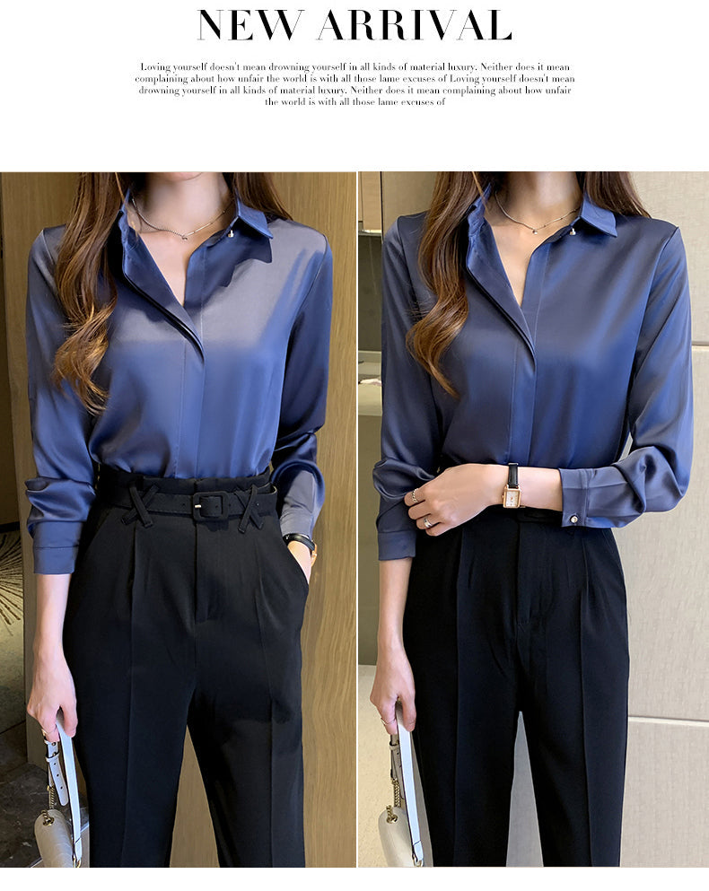 Elegant Satin Women Blouse Long Sleeve Shirt Autumn Fashion Tops for Ladies Office and Casual Wear
