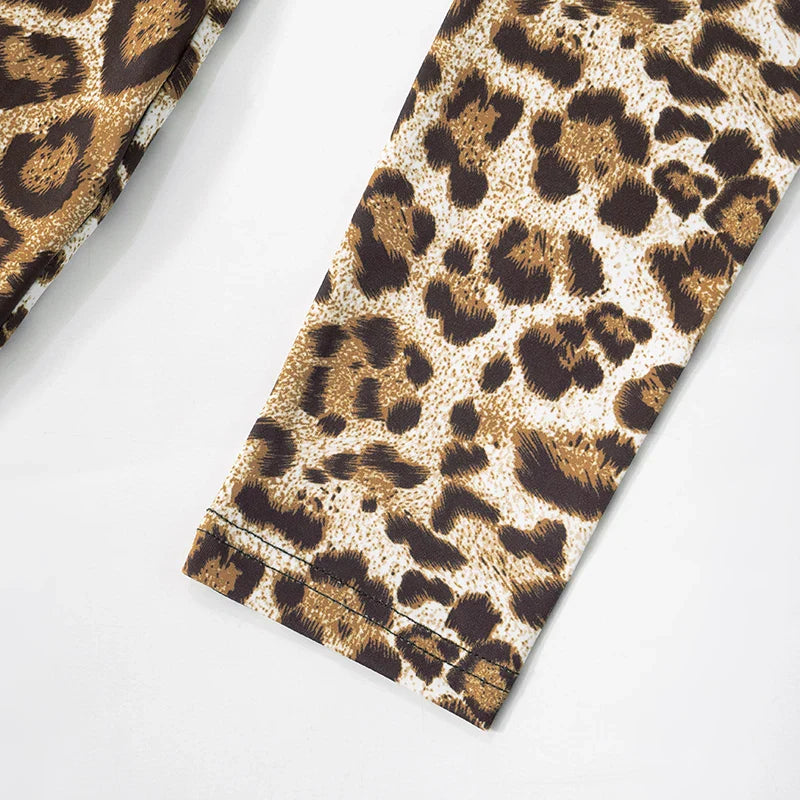 Leopard Print Long-Sleeved Crop Top with High-Waisted Trendy Jumpsuit Sexy Chic Stylish Outfit for Women
