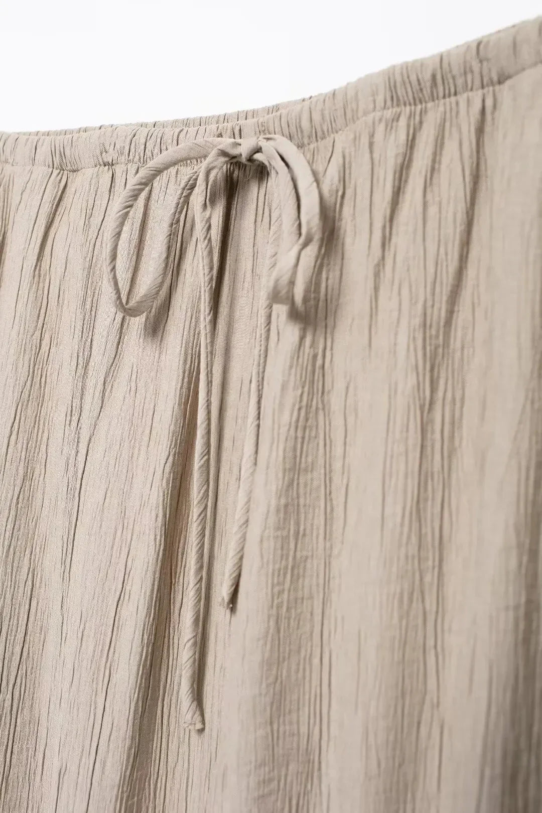 Women Textured Sleeveless Lace-Up Vest Top and High Waist Drawstring Skirt Set with Side Pockets