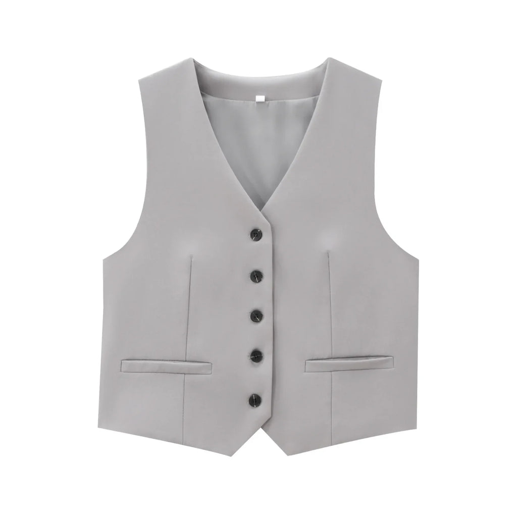 Women Slim-Fit Suit Vest and Trousers Set Vintage V-Neck Sleeveless Chic Summer Outfit