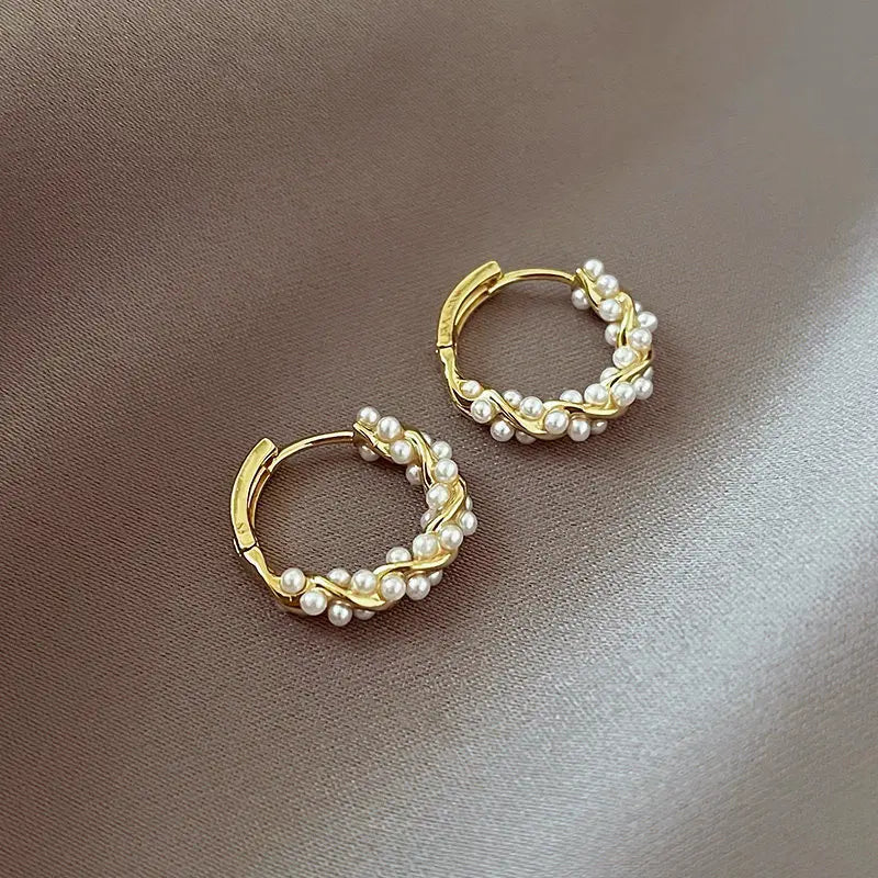 Minimalist Pearl Hoop Earrings for Women Elegant Round Circle Jewelry Gift