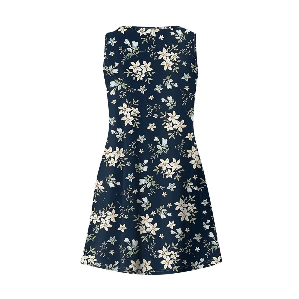 Bohemian Flower Print Beach Dress With Pockets For Women