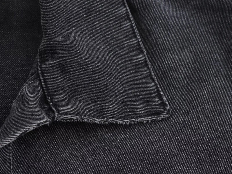 Casual Open Collar Pocket Denim Top and Loose Wide Leg Drawstring Waist Denim Pants Two Piece Set for Women