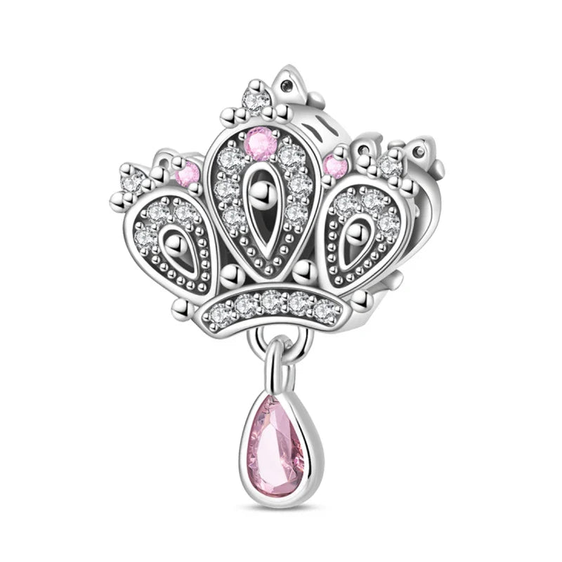 Silver Plated Lotus Guardian Angel Heart-Shaped Zircon Charms Beads for DIY Jewelry and 925 Bracelets