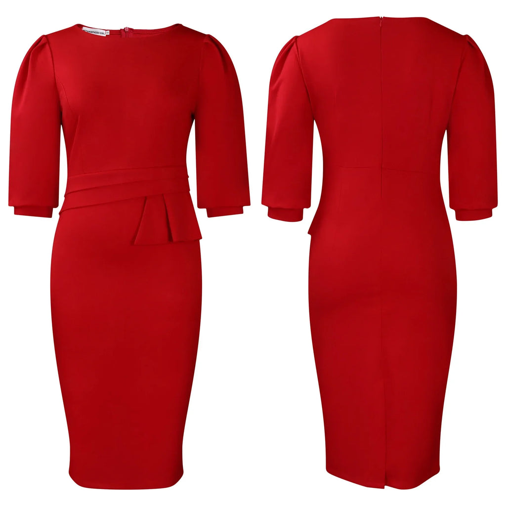Elegant Office Dress For Women O Neck Half Sleeve Sheath