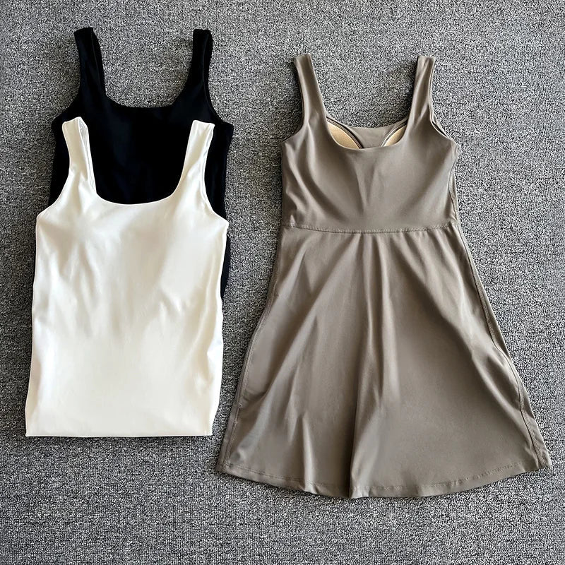 Women Tennis Dress With Built In Chest Pads One Piece Skort