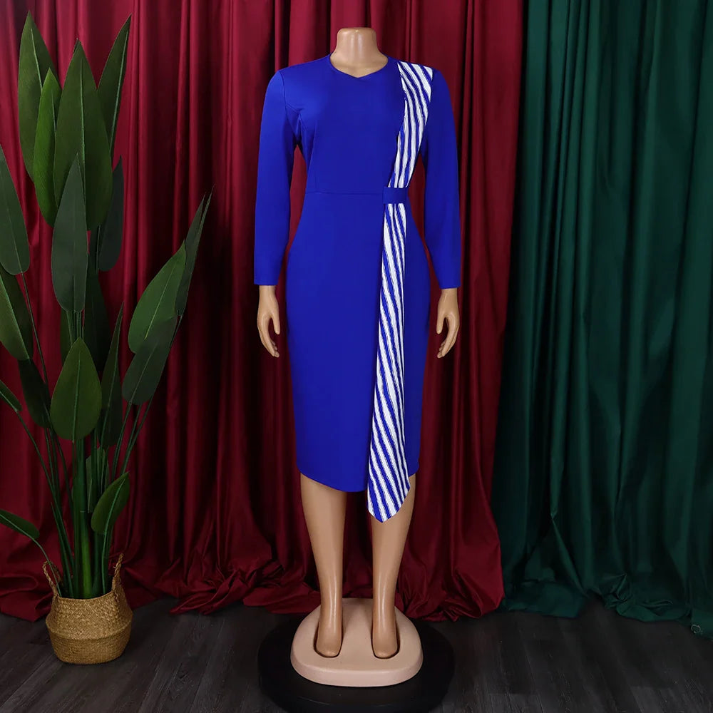 Office Dress For Women Professional O Neck Striped Sheath