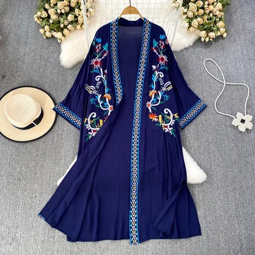 Bohemian Embroidered Floral Dress For Women Beachwear