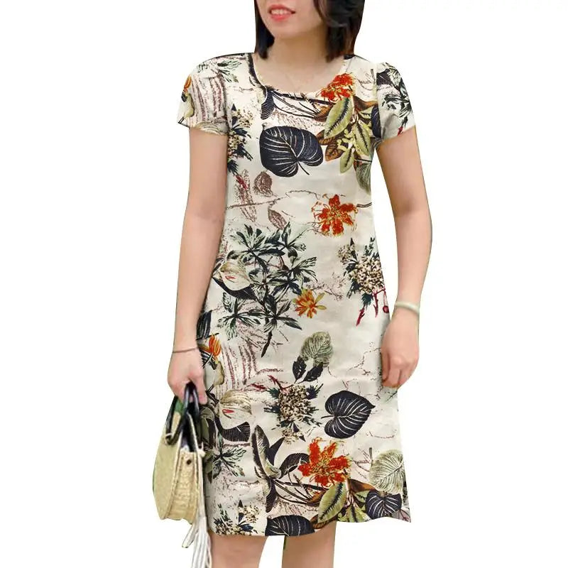 Vintage Floral Knee Length Boho Sundress With Pockets