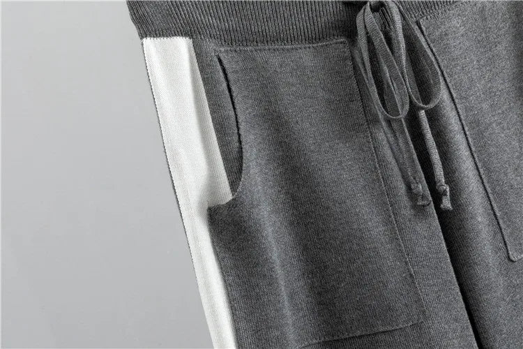 Knitted Casual Two Piece Set for Women Featuring Long Sleeve Pullover Sweater and Stylish Pants Suit