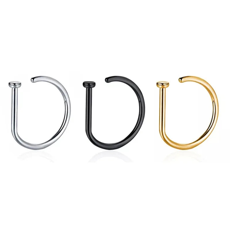 D-Shape Septum Nose Ring Clip On 316L Stainless Steel Fake Piercing Jewelry for Men and Women, 1/3/5 Pieces