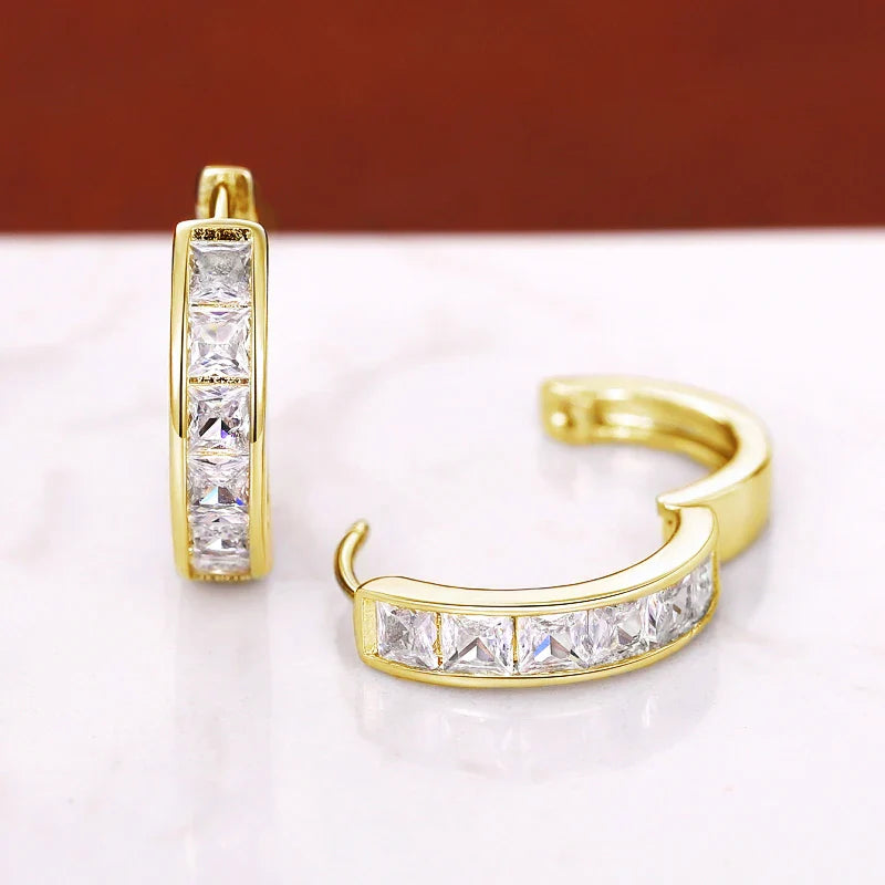 Women's Classic Hoop Earrings with Princess Square CZ Elegant Jewelry Accessories