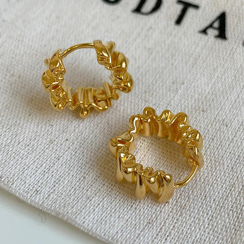 Gold Color Metallic Geometric Hoop Earrings for Women Personalized Irregular Design Party Jewelry