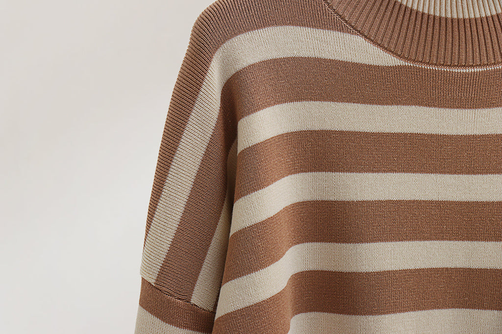 Winter Oversized Stripe Knitted Turtleneck Sweater Set with Casual Long Sleeve Pullover and Elastic Waist Pants