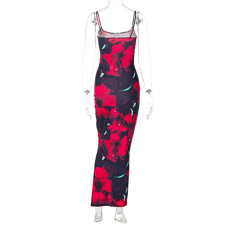 Flower Print Sleeveless Maxi Dress For Summer Women Chic