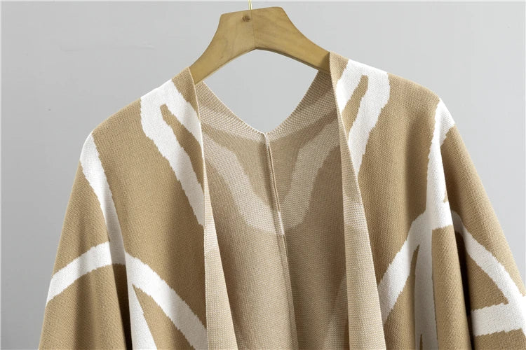 Women's Knitted Spring Three Piece Set with Casual Pullover Sweater, Stripe Shawl, and Wide Leg Pants Outfit