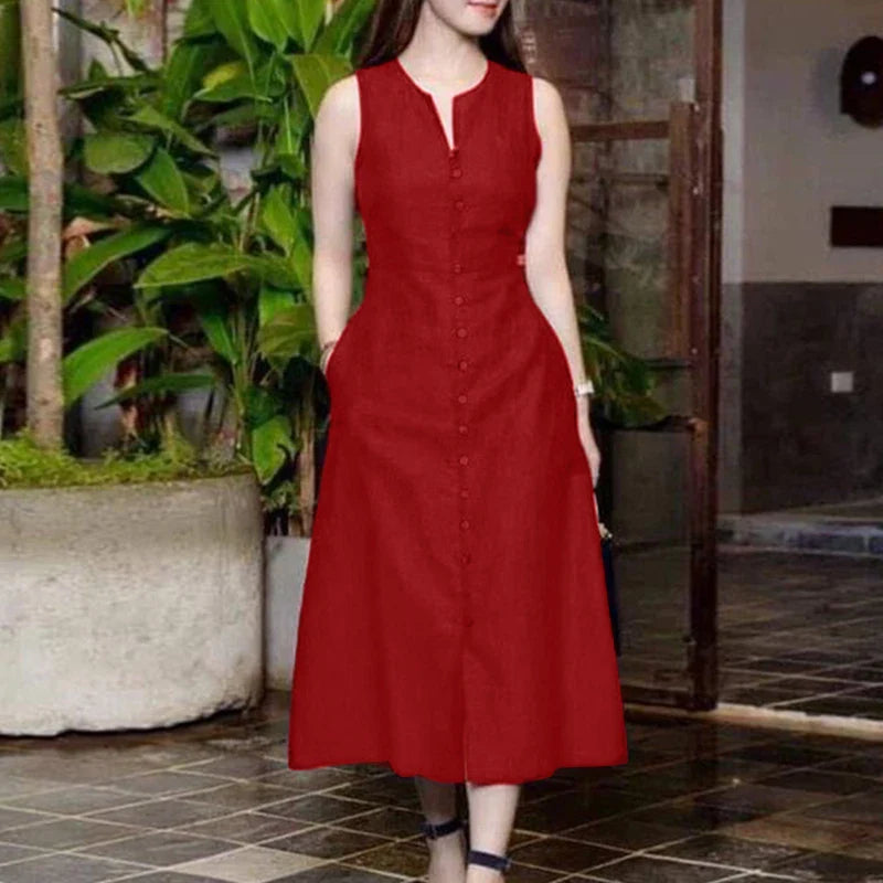 Sleeveless V Neck A Line Sundress For Women Summer Party