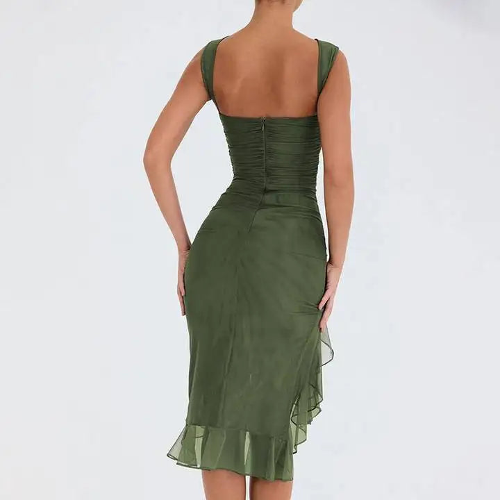 Tie Dye Backless Maxi Dress With Side Slit Bodycon