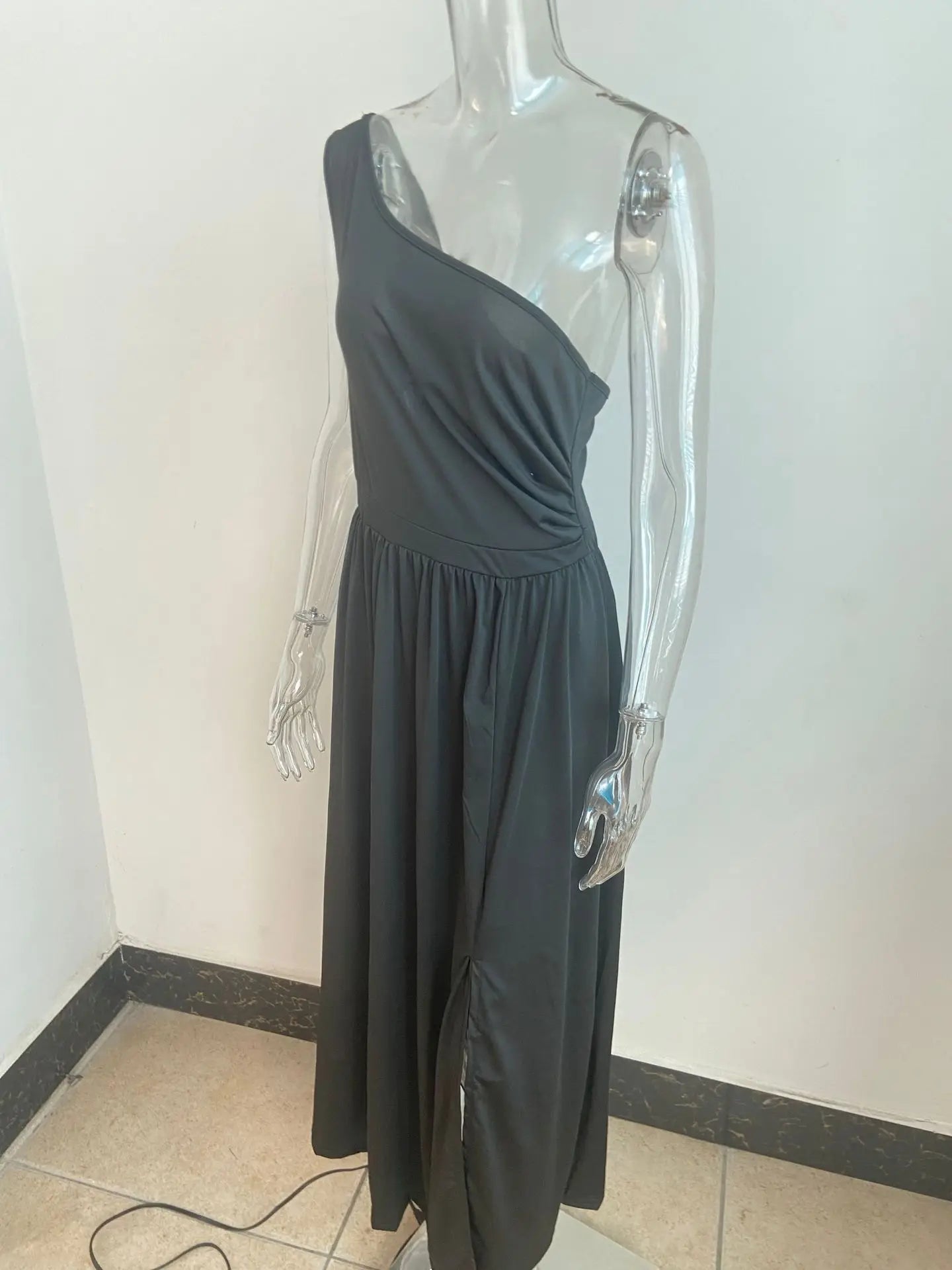 One Shoulder Slit Maxi Dress Elegant Evening Gown For Women