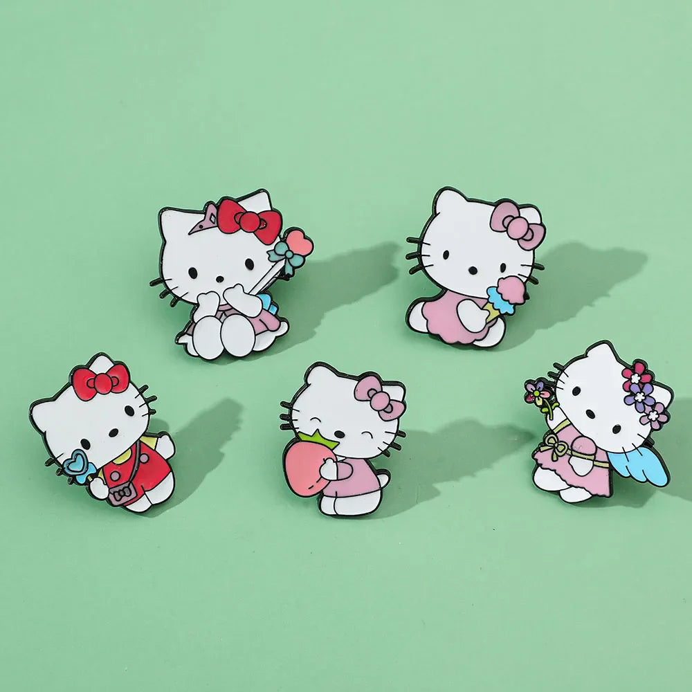 5 Pcs Cute Cartoon Soft Kawaii Cat Brooch Set Metal Badge Alloy Pin Accessory
