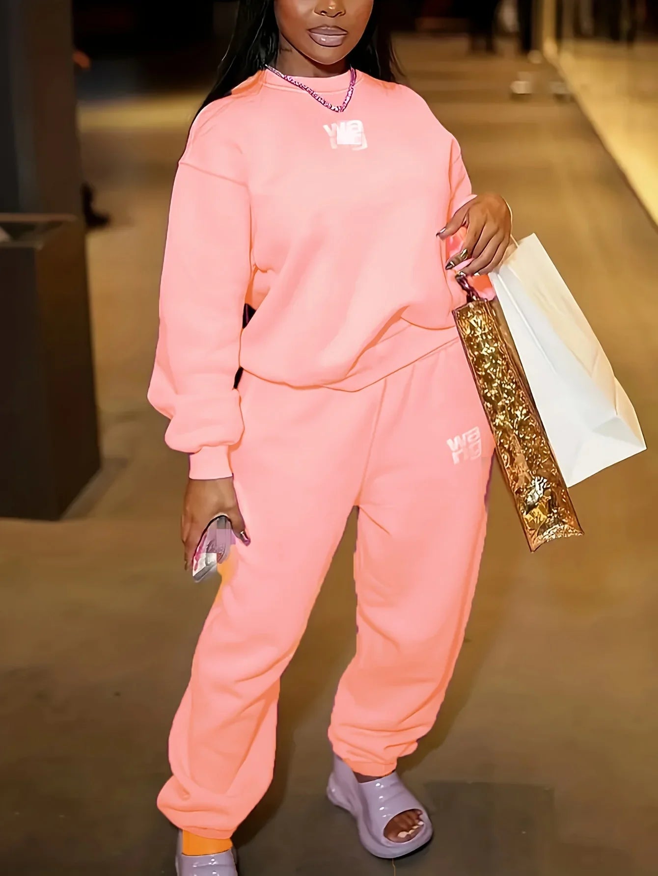 Women's High Waist Velvet Two Piece Jogging Set with Loose Thick Sweatpants and Hoodie