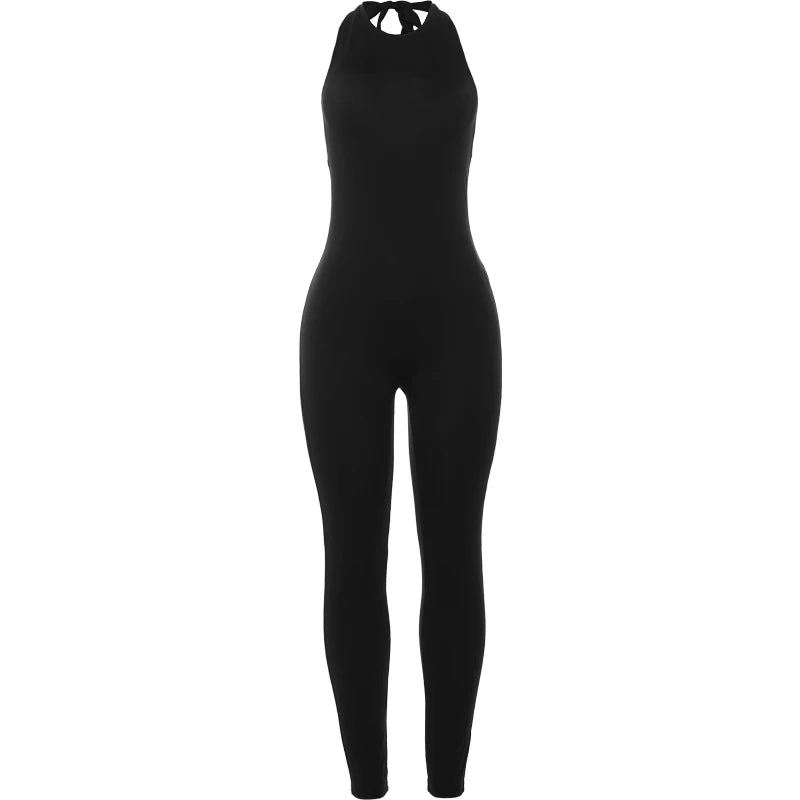 Sexy Backless Halter Bandage Jumpsuit for Women Skinny Stretch Sleeveless Clubwear Workout Fit Overalls