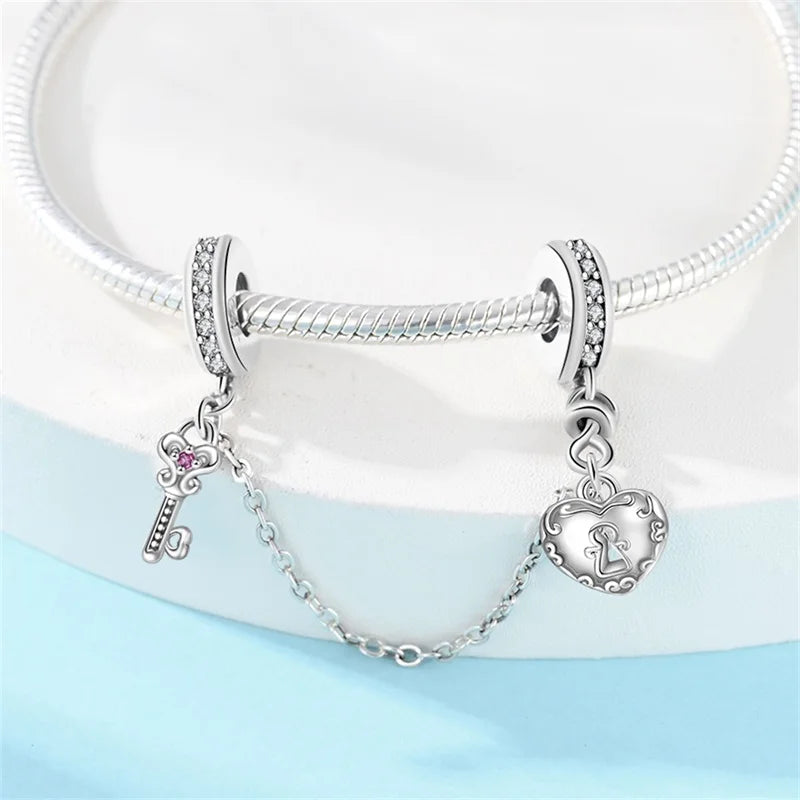 Silver Plated Lotus Guardian Angel Heart-Shaped Zircon Charms Beads for DIY Jewelry and 925 Bracelets