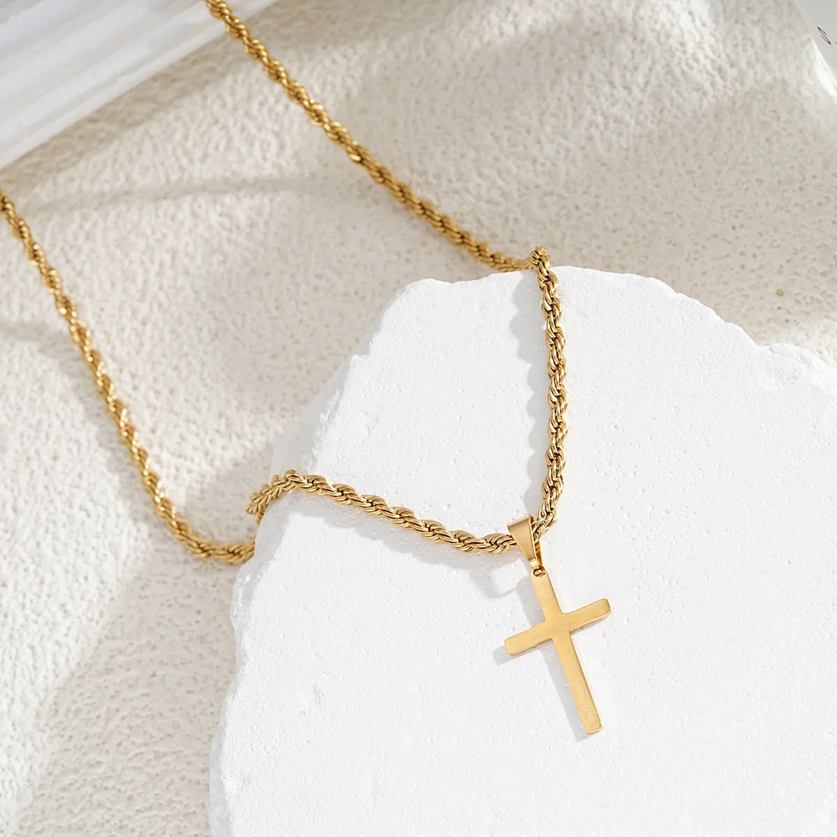 Stainless Steel Cross Pendant Necklace for Men and Women Minimalist Gold Color Jewelry Choker Gift