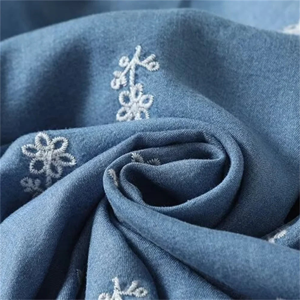 Womens V Neck Embroidered Dress Casual Elegant Short Sleeve