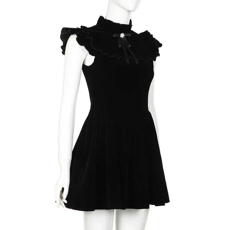 Black Velvet Mini Dress Sleeveless A Line Party Dress